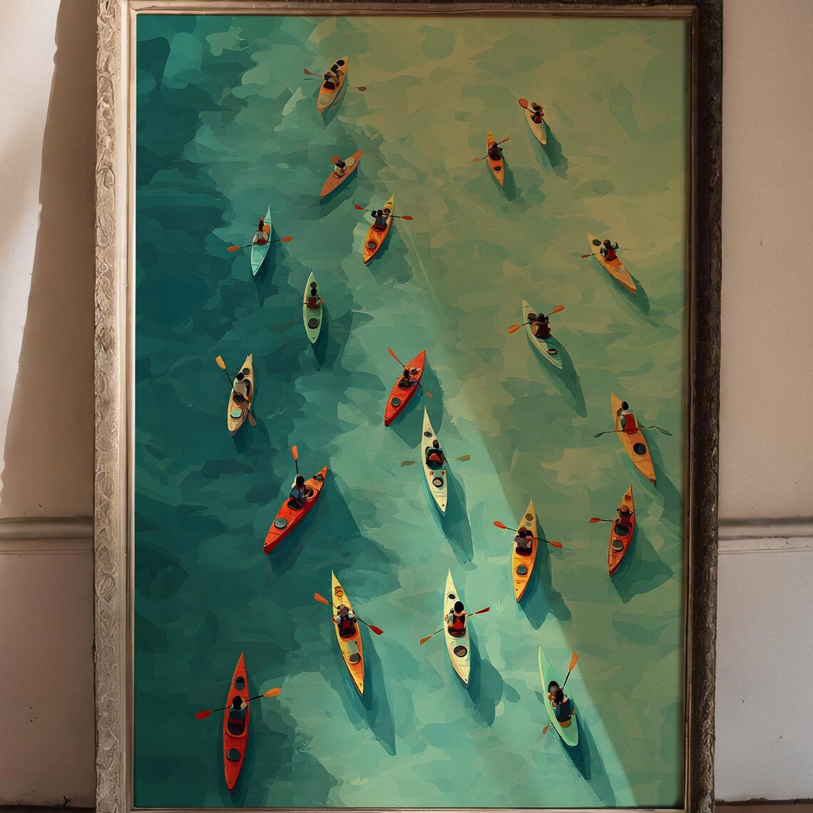 Aerial Kayaking Art Print, Ocean Adventure