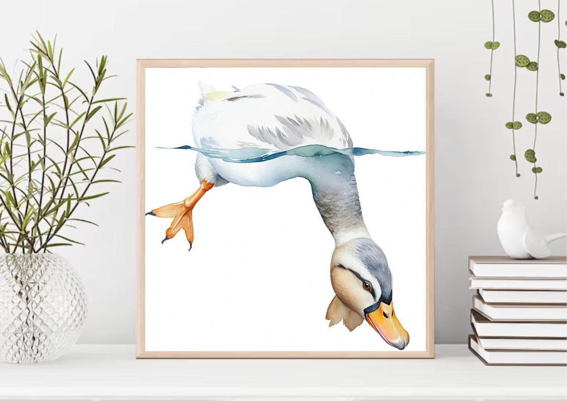 Funny Diving Duck Head Down Watercolor Farm Bird Humor Poster - Image 4