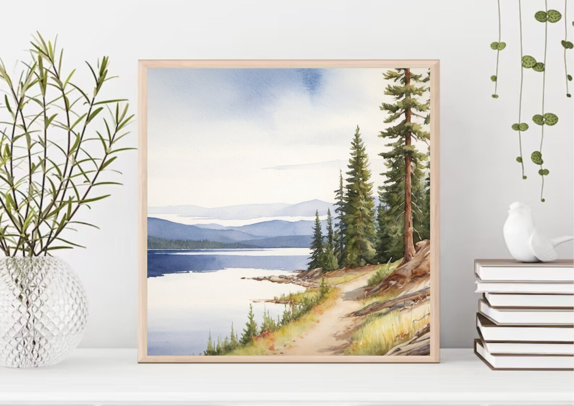 Priest Lake Idaho Watercolor Landscape Art Print - Image 4
