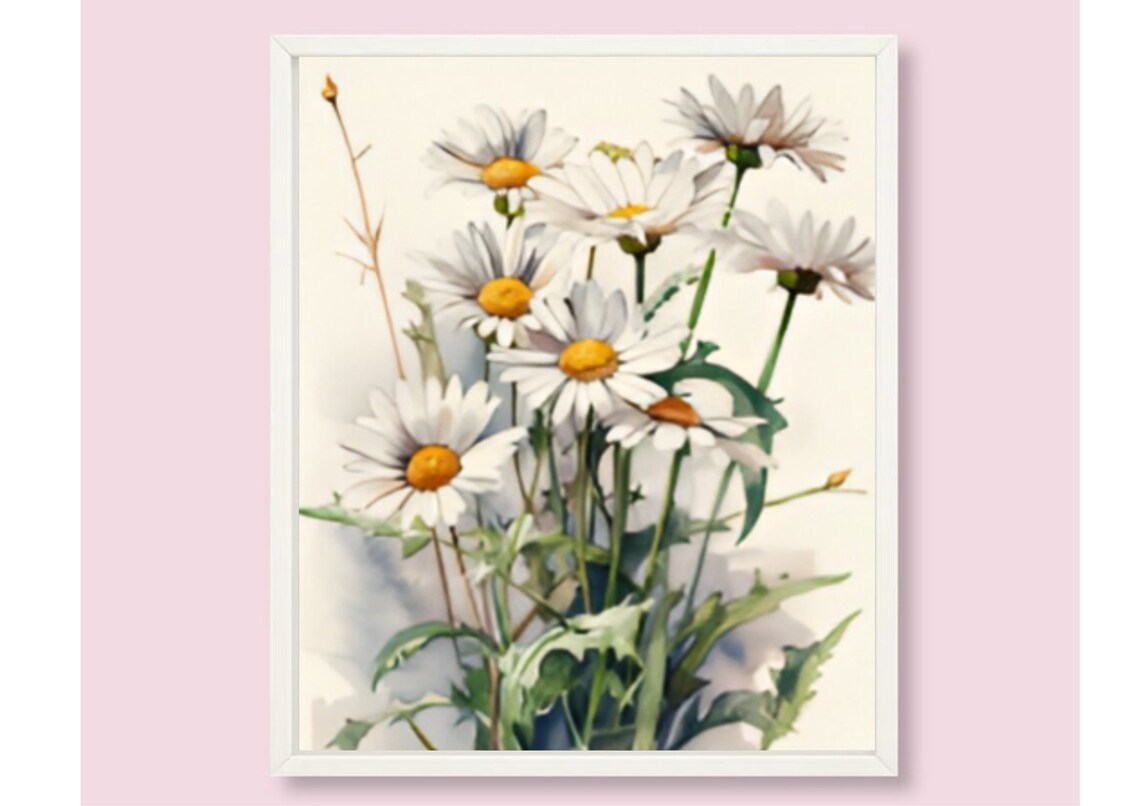 White Daisies Bouquet Golden Centers Fresh Watercolor Floral Poster - Image 6