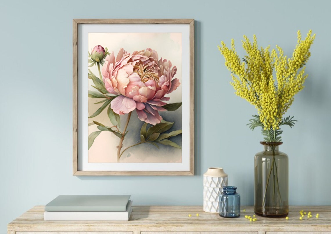 Peony Watercolor Painting Peonies Art Print Large Botanical Watercolor Art Neutral Floral Wall Art Garden Flowers Watercolor Painting - Image 5