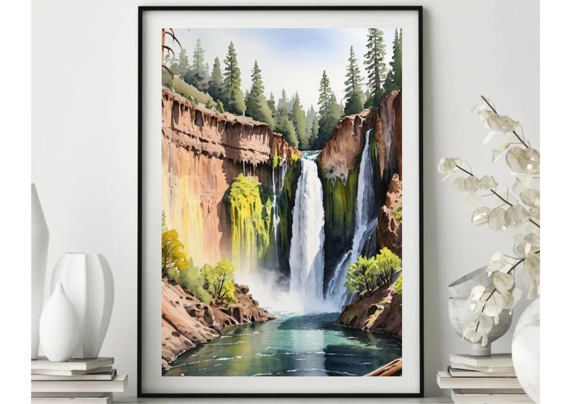 Burney Falls Waterfall Canyon Watercolor California Park Art Poster - Image 6