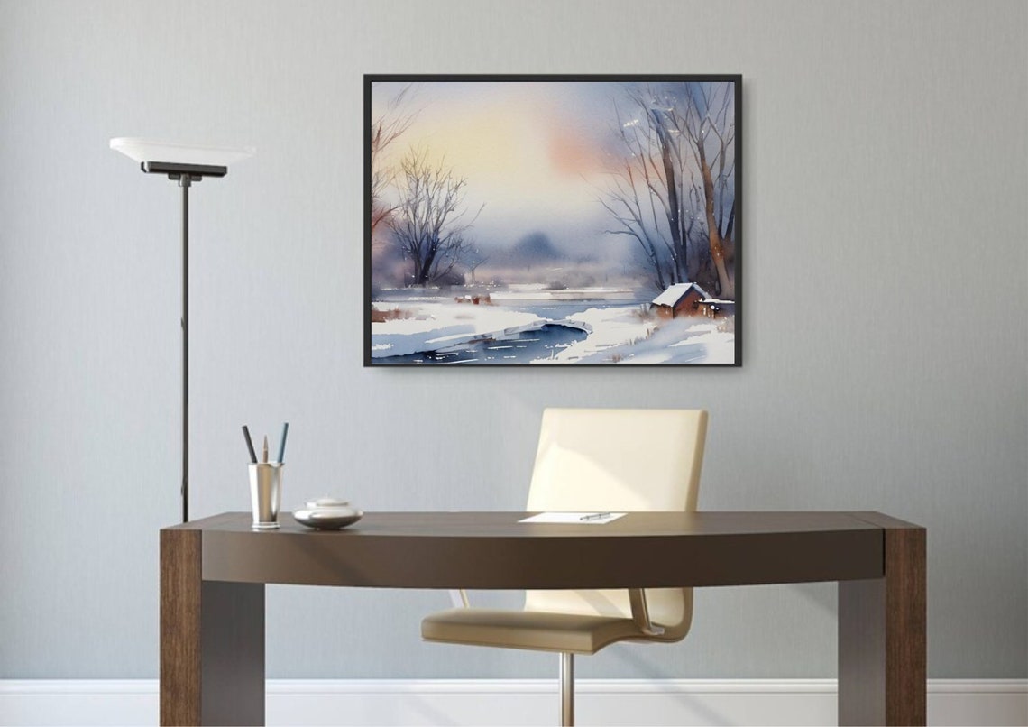 Lake Ozarks Painting Lake Cabin Art Print Winter Landscape Wall Art Missouri Lake Watercolor Artwork Winter Foggy Ozarks Lake Watercolor Art - Image 5