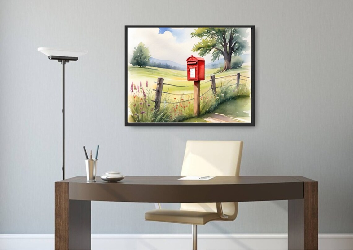 Mailbox on Country Road Watercolor Landscape Art Print - Image 4