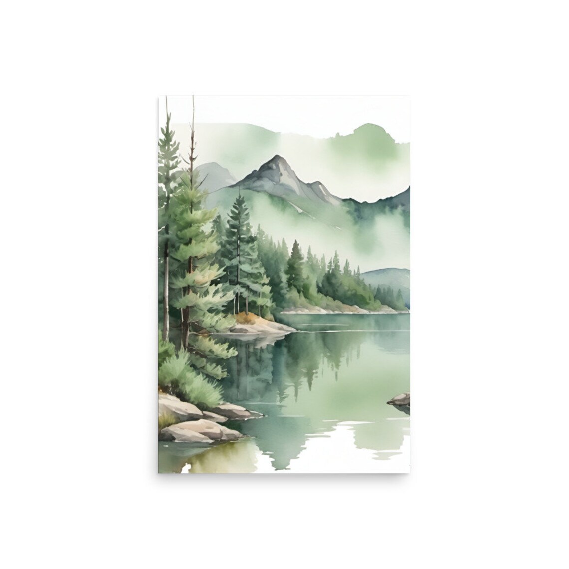 Redfish Lake Watercolor Landscape Art Print, Idaho - Image 2