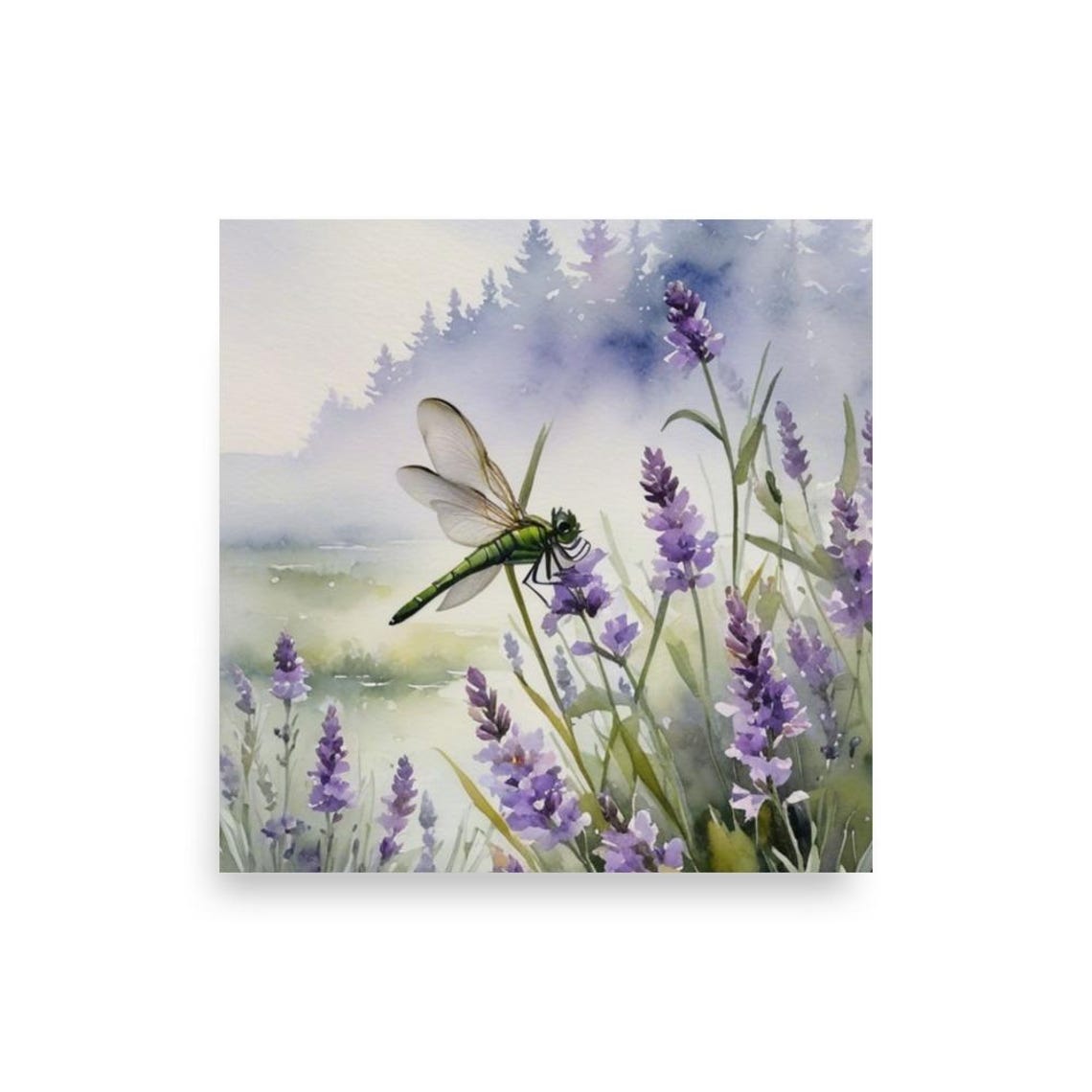 Dragonfly Painting Dragonfly And Lavender Meadow Watercolor Art Print Insect Wall Art Lavender Flowers Art Botanical Poster Floral Artwork - Image 2