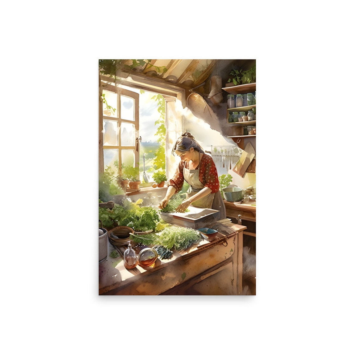 Watercolor Drawing Of Woman Cooking In The Kitchen Cooking Woman Art Print Woman Portrait Wall Art Country Kitchen Watercolor Painting Print - Image 3