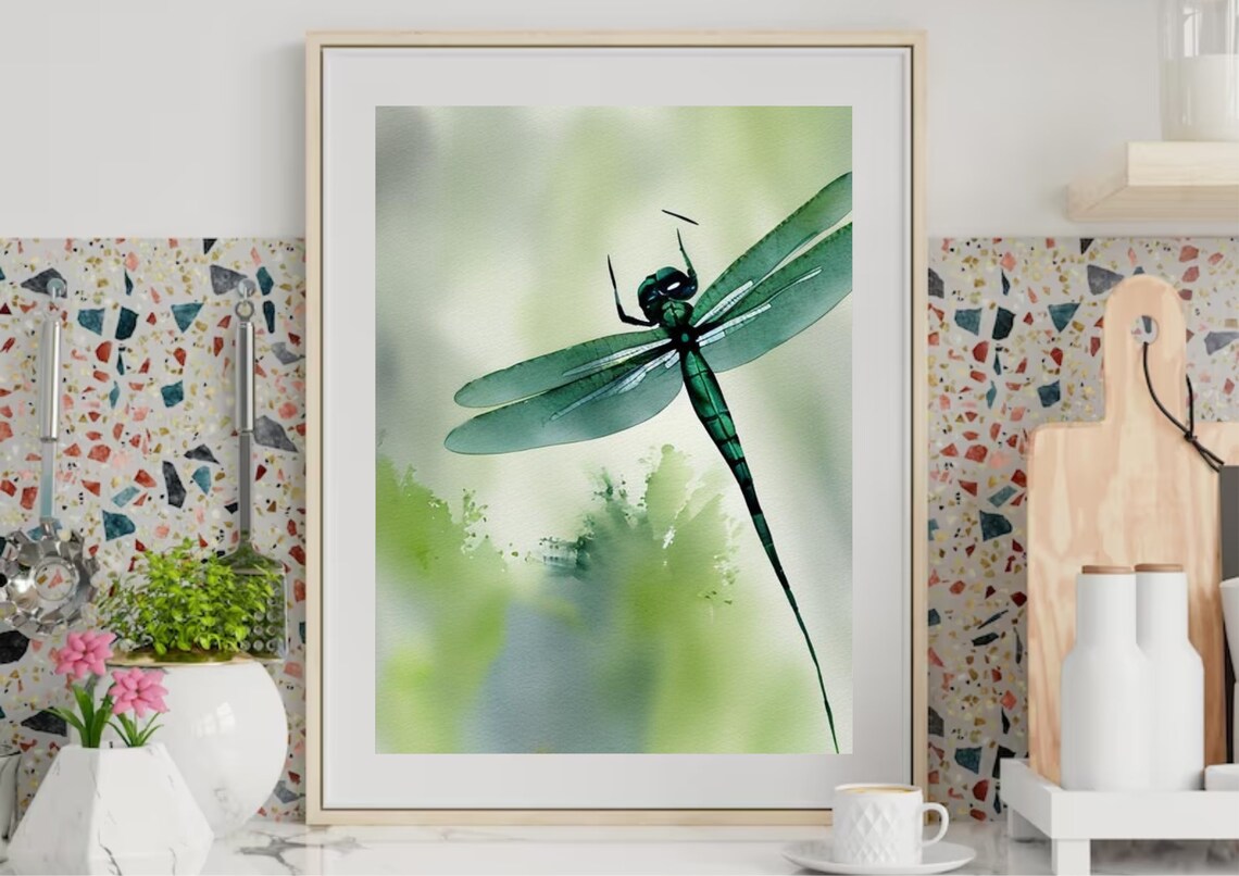 Dragonfly Watercolor Print, Botanical Wall Art - Image 4