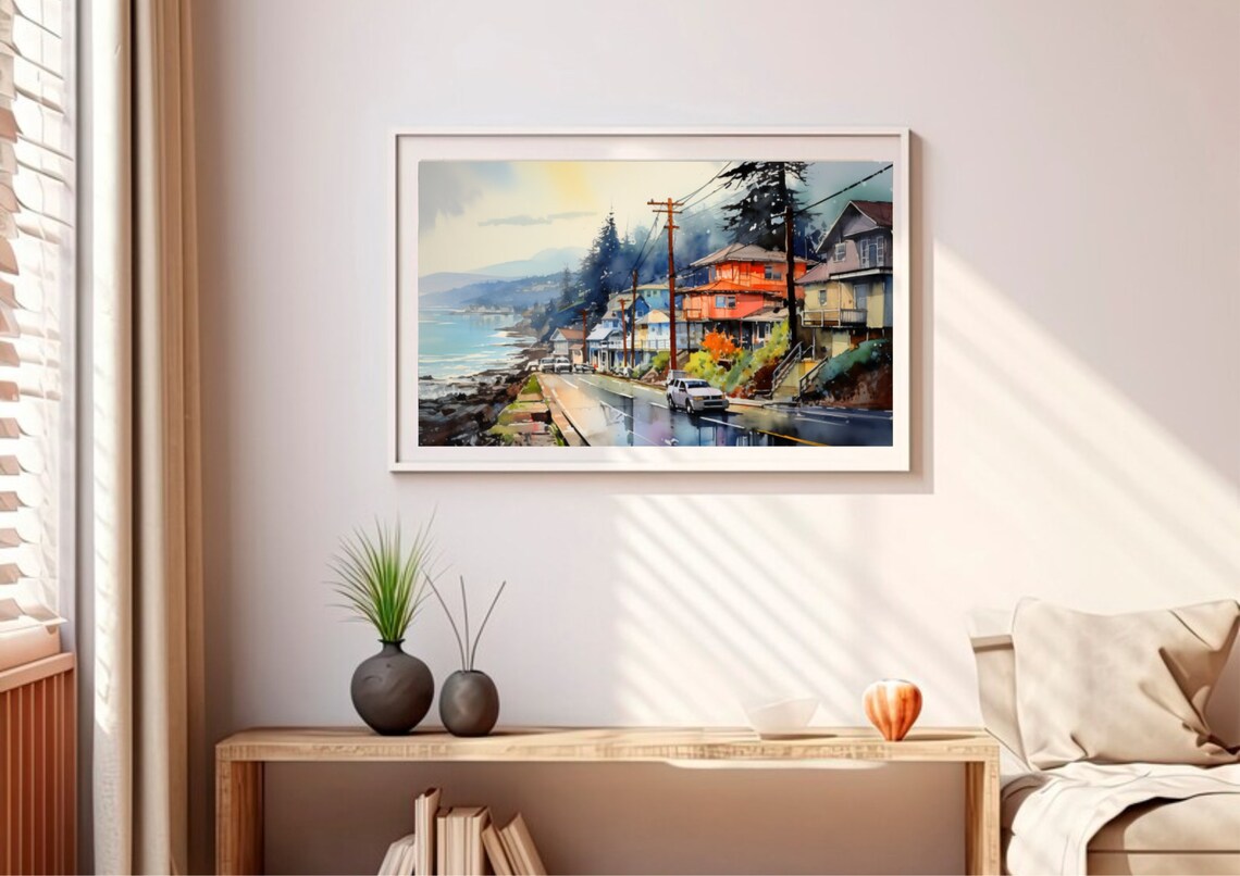 Yachats Oregon Coast Watercolor Landscape Art Print - Image 4