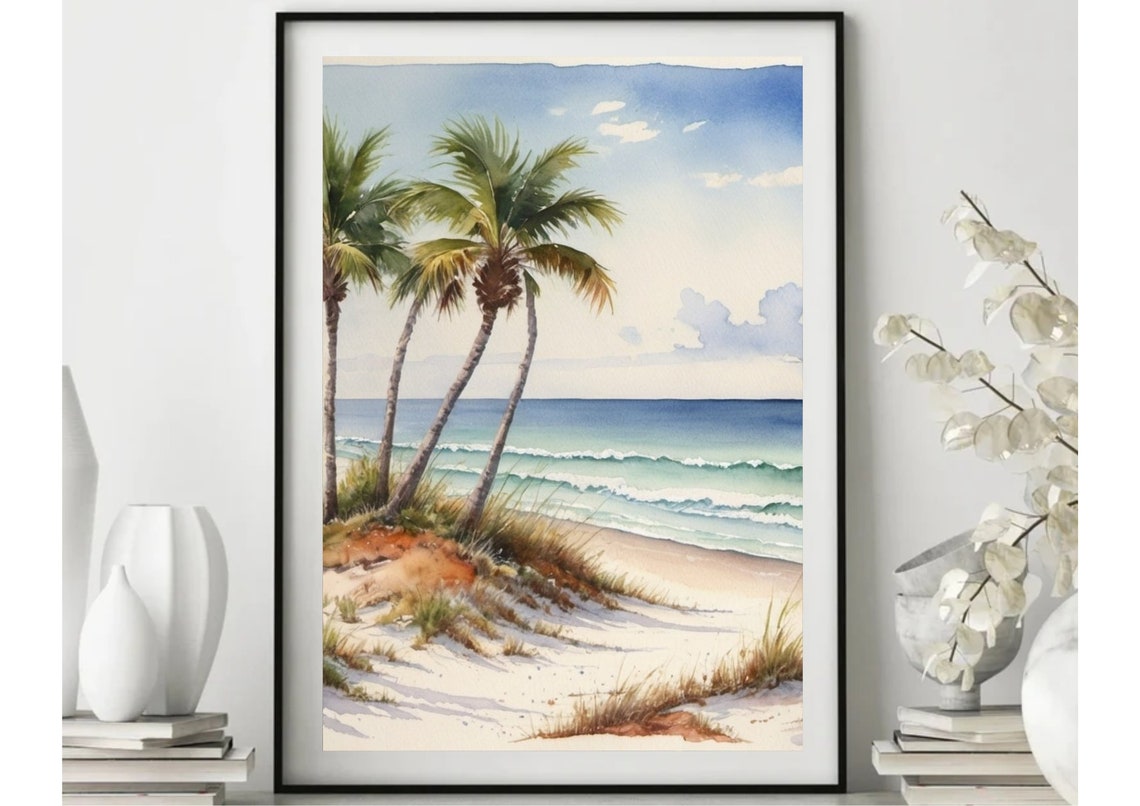 Florida Beach Palm Trees Watercolor Tropical Ocean Seaside Art Poster - Image 5