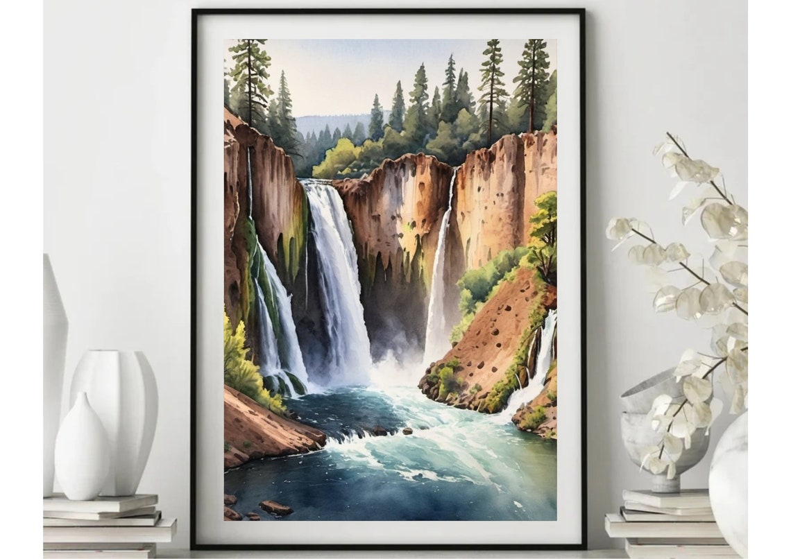 Burney Falls Waterfalls Wide Canyon Watercolor State Park Art Poster - Image 6