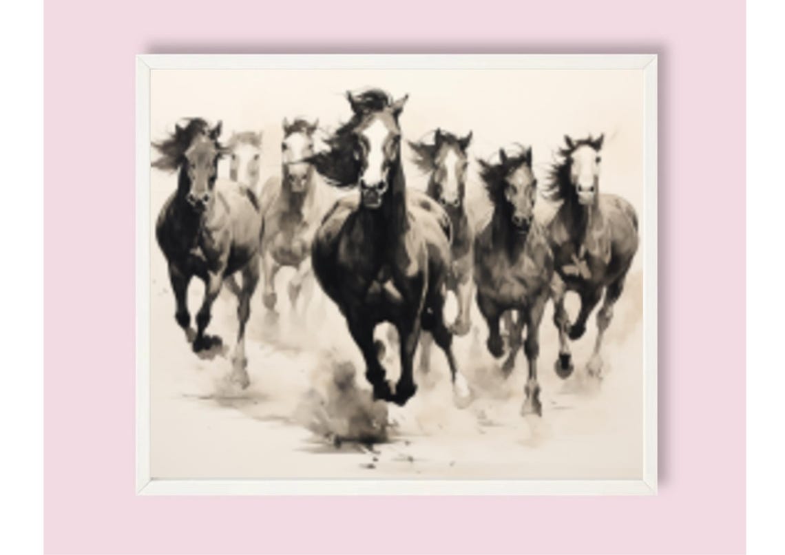 Galloping Horse Herd Watercolor Monochrome Motion Art Poster - Image 6