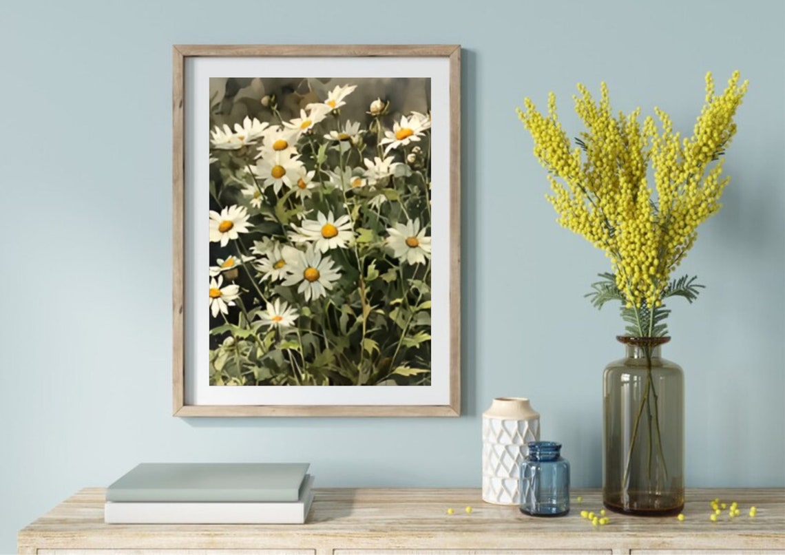 White Daisy Wildflowers Meadow Watercolor Floral Garden Art Poster - Image 5