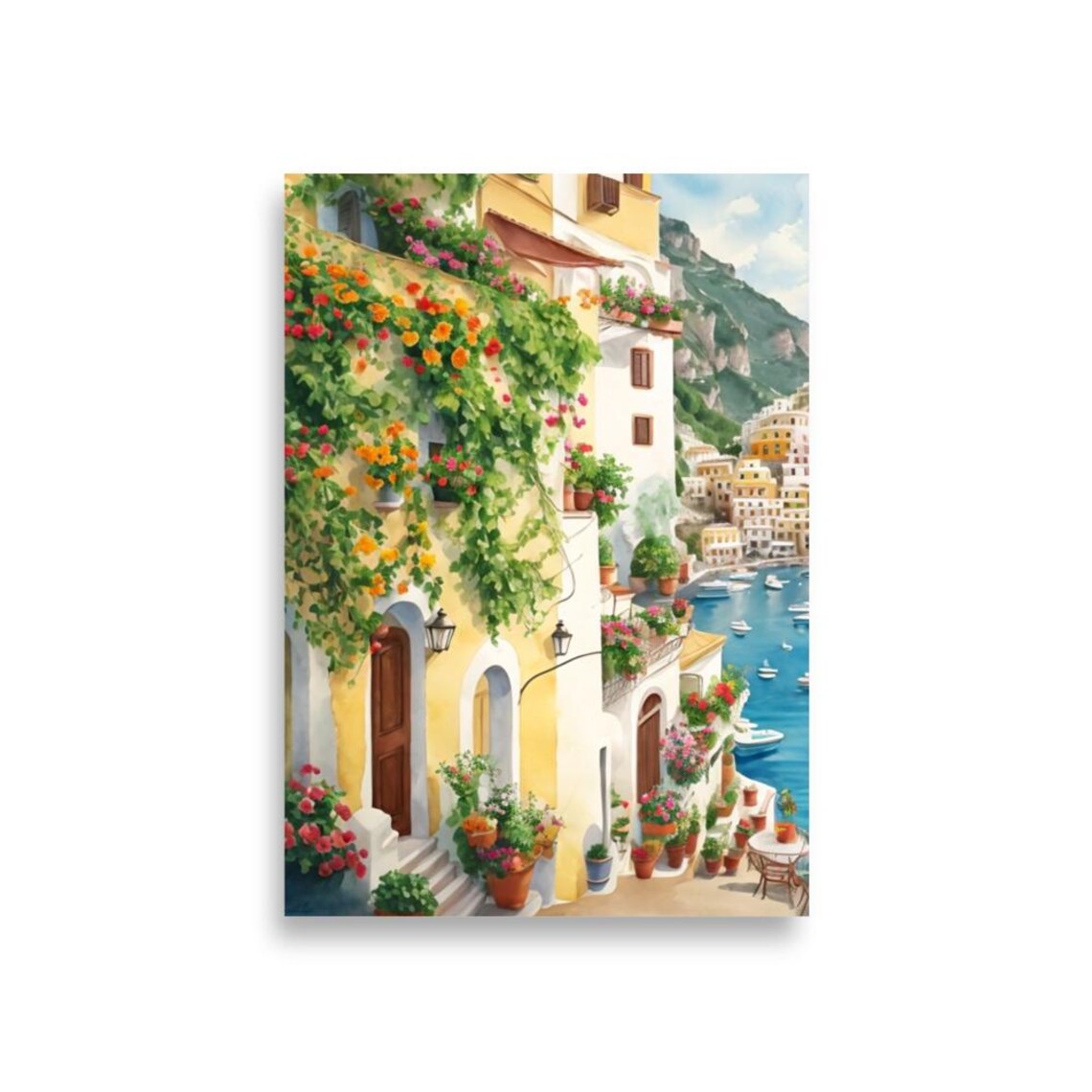 Positano Cityscape Watercolor Art Print, Amalfi Coast - Image 3