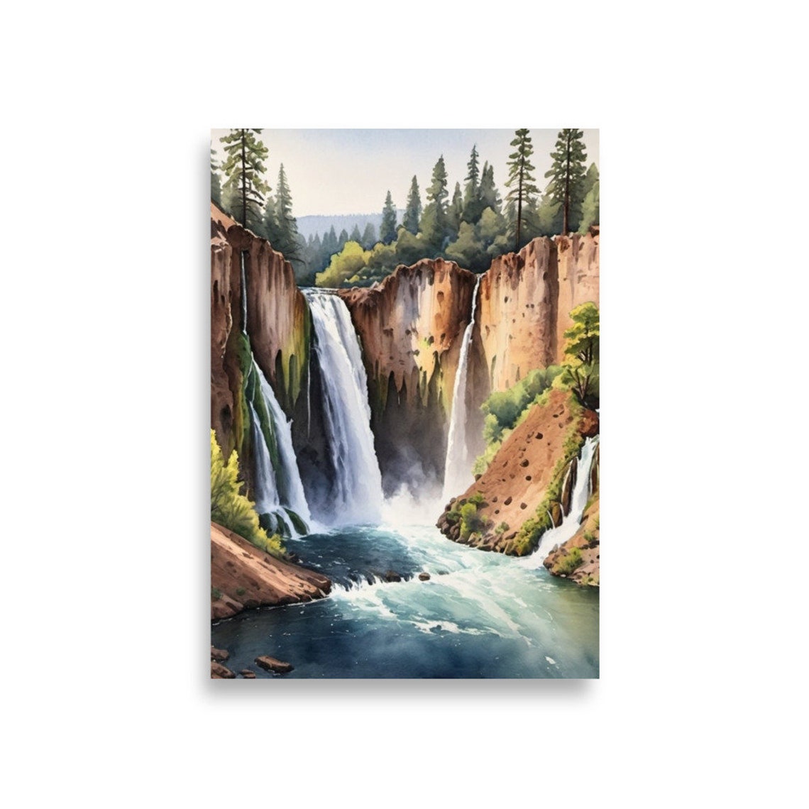 Burney Falls Waterfalls Wide Canyon Watercolor State Park Art Poster - Image 4