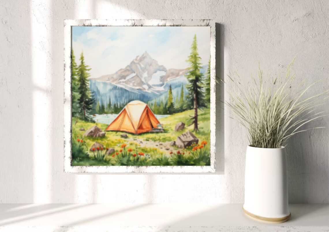 Utah Painting Sundial Peak Watercolor Art Mountain Lake Art Print Tent In The Mountain Artwork Pine Forest Art Watercolor Mountain Landscape - Image 4