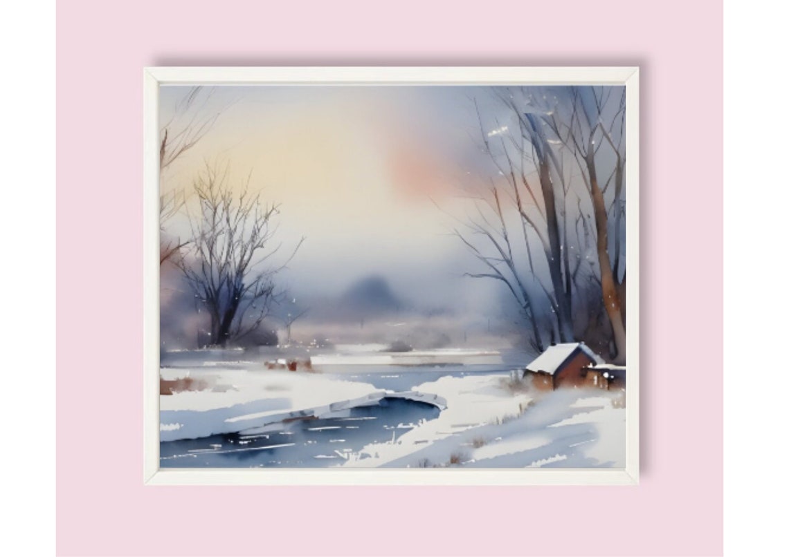 Lake Ozarks Painting Lake Cabin Art Print Winter Landscape Wall Art Missouri Lake Watercolor Artwork Winter Foggy Ozarks Lake Watercolor Art - Image 6