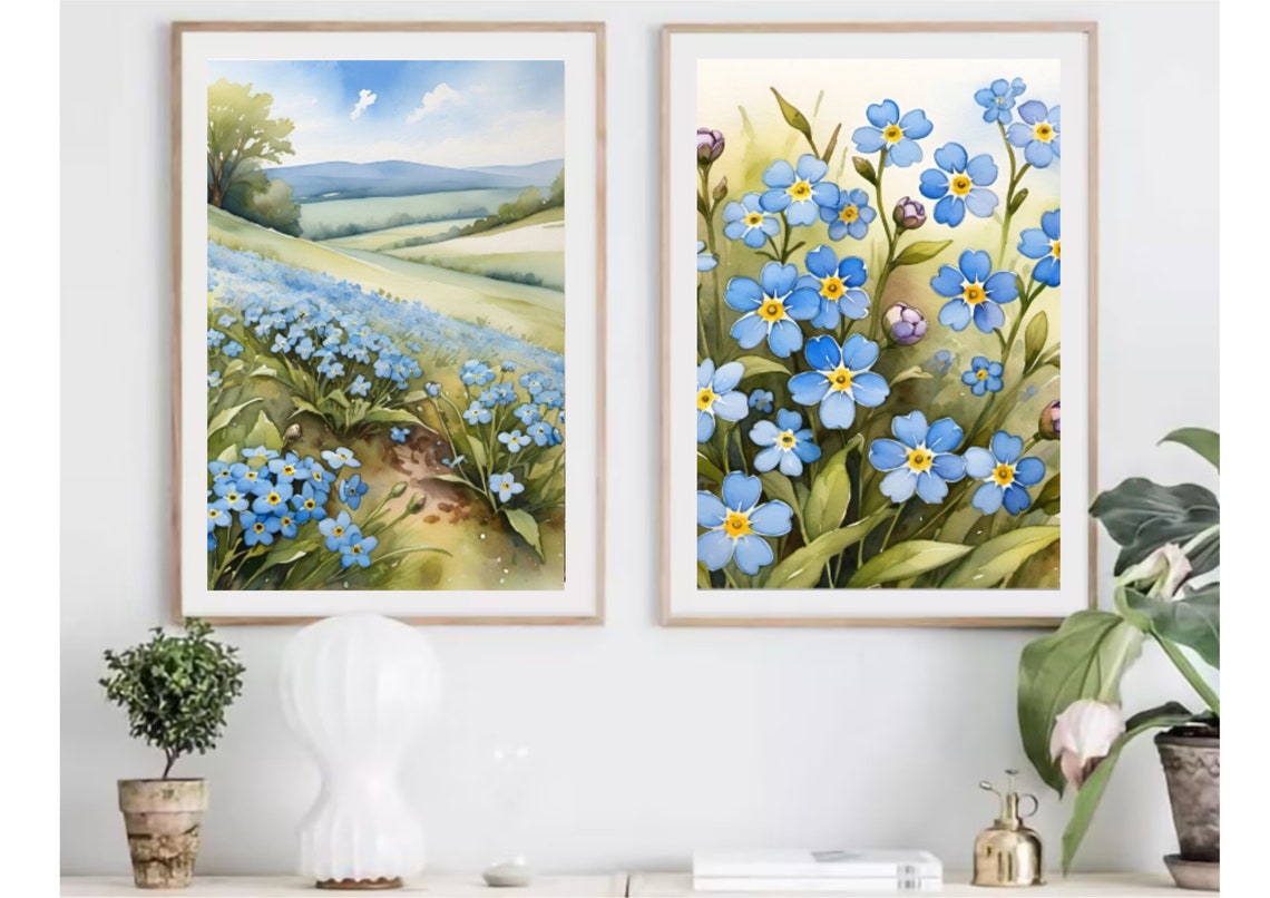 Blue Forget Me Not Flowers Watercolor Delicate Floral Botanical Poster - Image 4