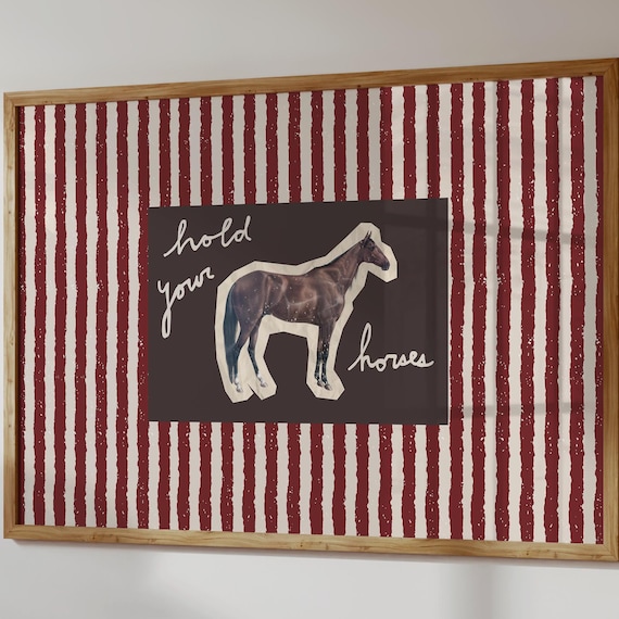 Hold Your Horses Print Funky Western Wall Art Funny Horse Poster Retro Striped Digital Download Horizontal