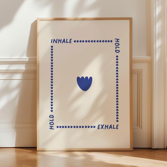Mindful Breathing Box Exercise Blue Heart Therapy Office Poster