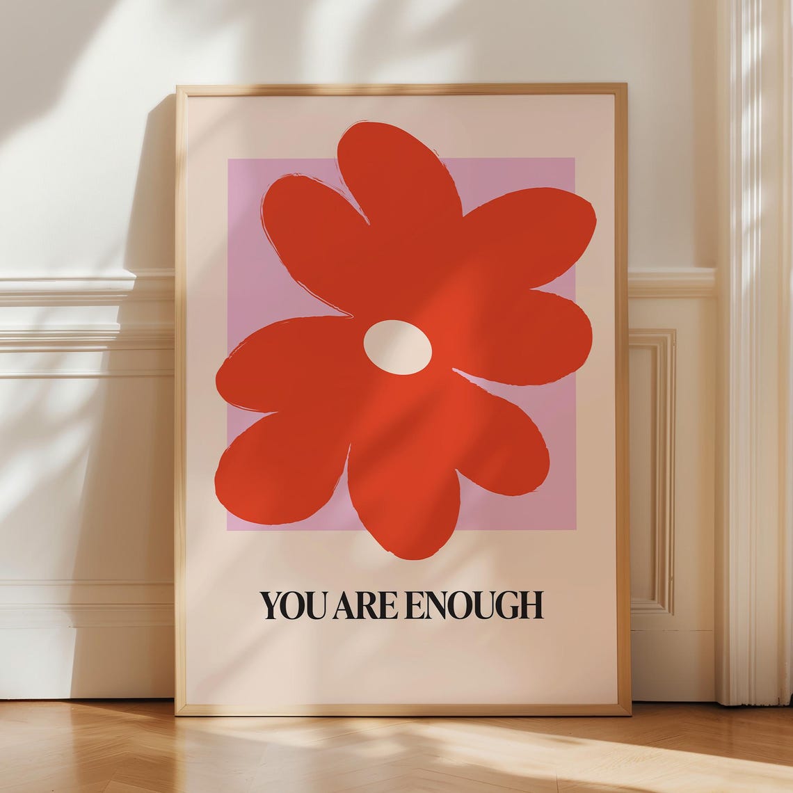 You Are Enough Red Flower Affirmation Motivational Typography Poster