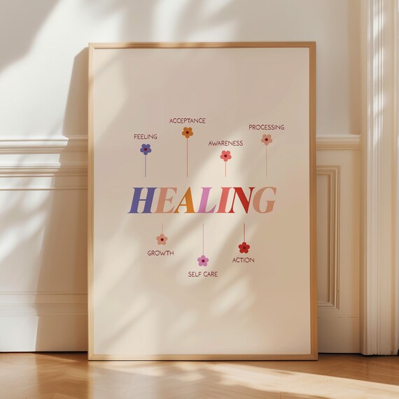 Healing Journey Rainbow Typography Mental Health Therapy Poster