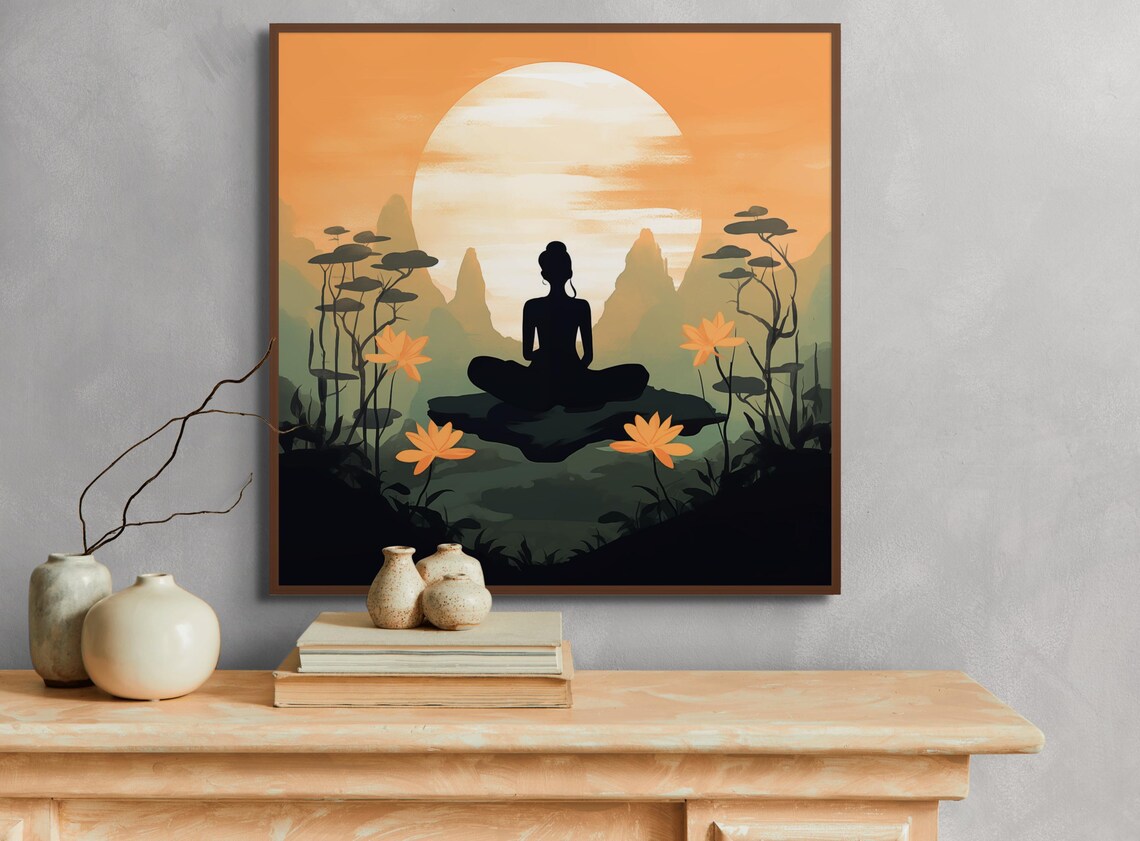 Zen Yoga Meditation Silhouette at Sunrise Poster for Mindful Home Decor - Image 4