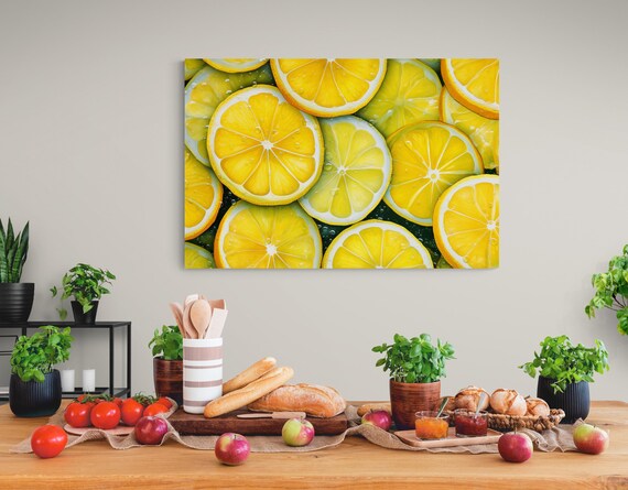 Zesty Lemon Slice Canvas Citrus Kitchen Wall Art Decor Fresh Fruit Wall Art