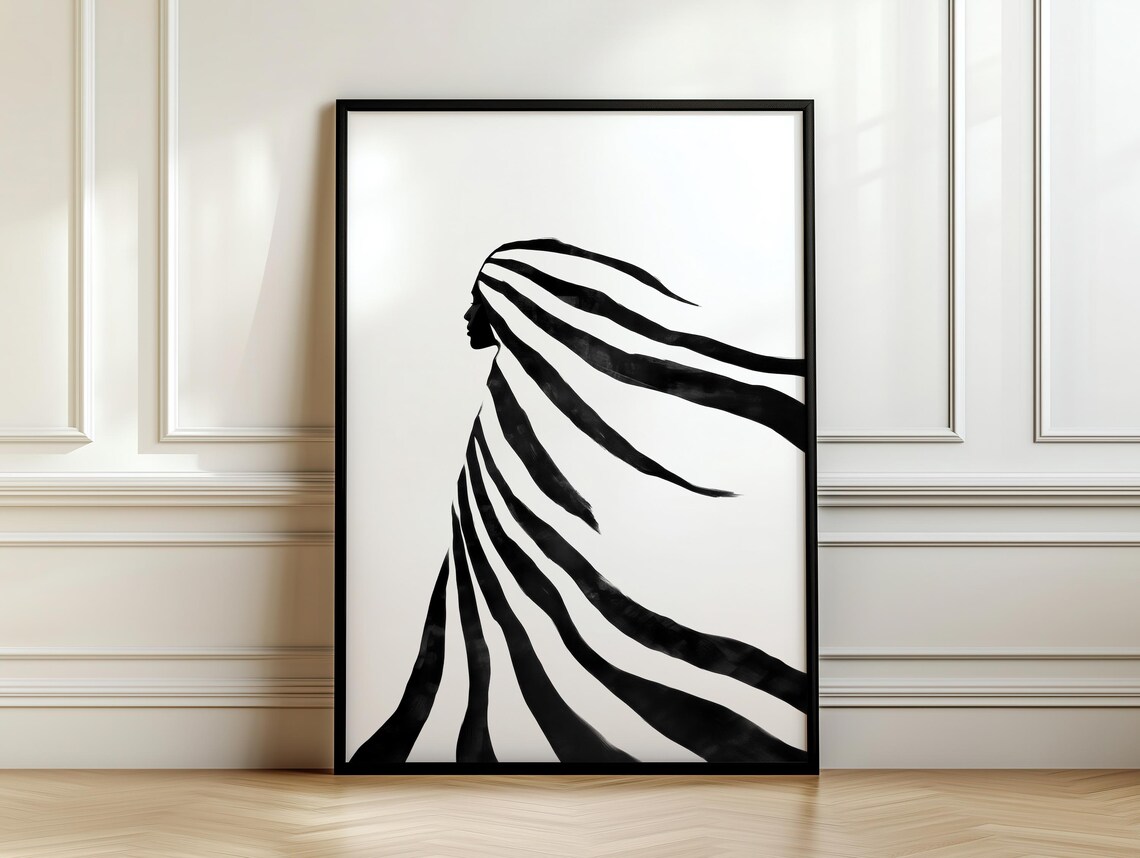 Abstract Woman Silhouette With Flowing Striped Hair Art Poster