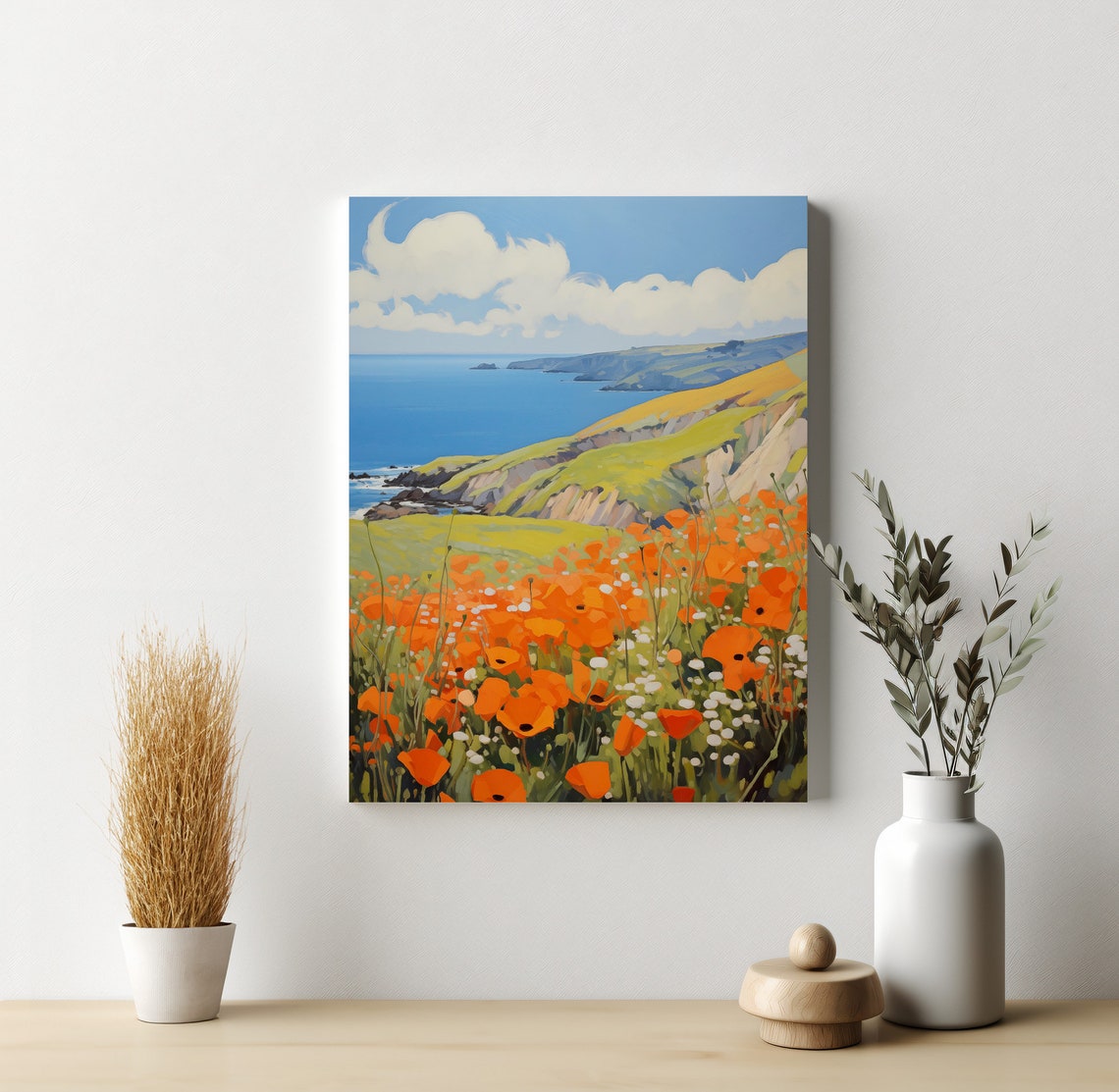 Big Sur California Orange Poppy Meadow Ocean Cliffs View Art Poster - Image 3