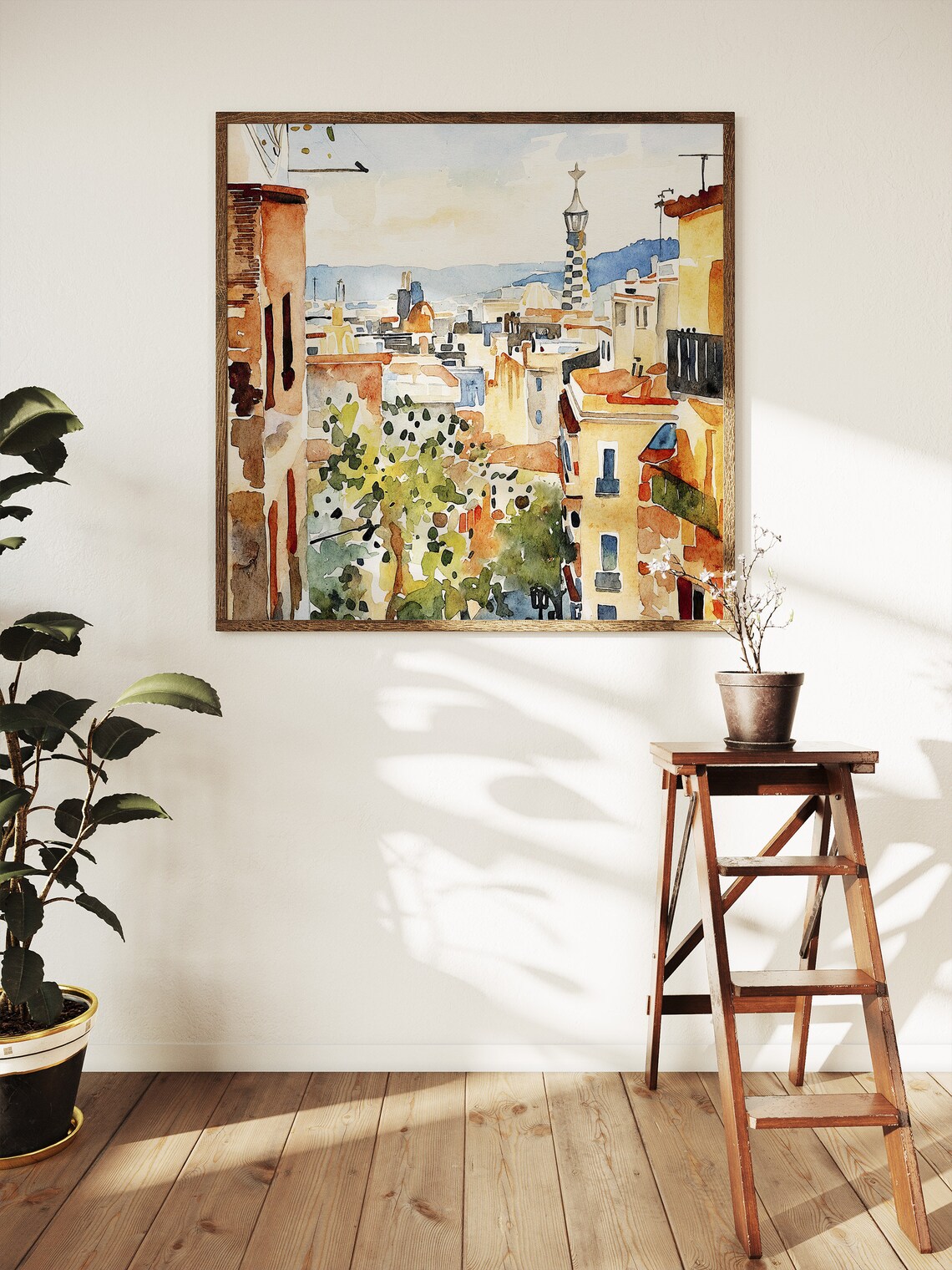 Barcelona Old Town Street Park Guell Tower Watercolor Cityscape Poster - Image 5
