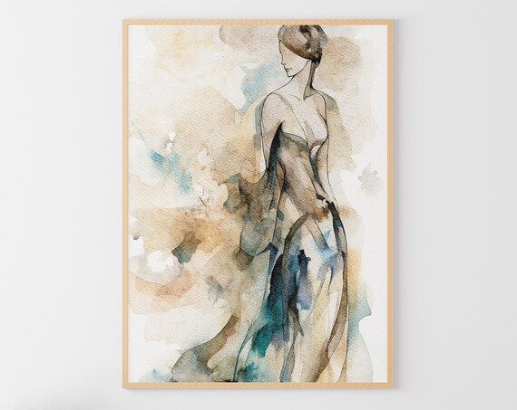 Abstract Woman Figure Watercolor Contemporary Female Line Art Poster