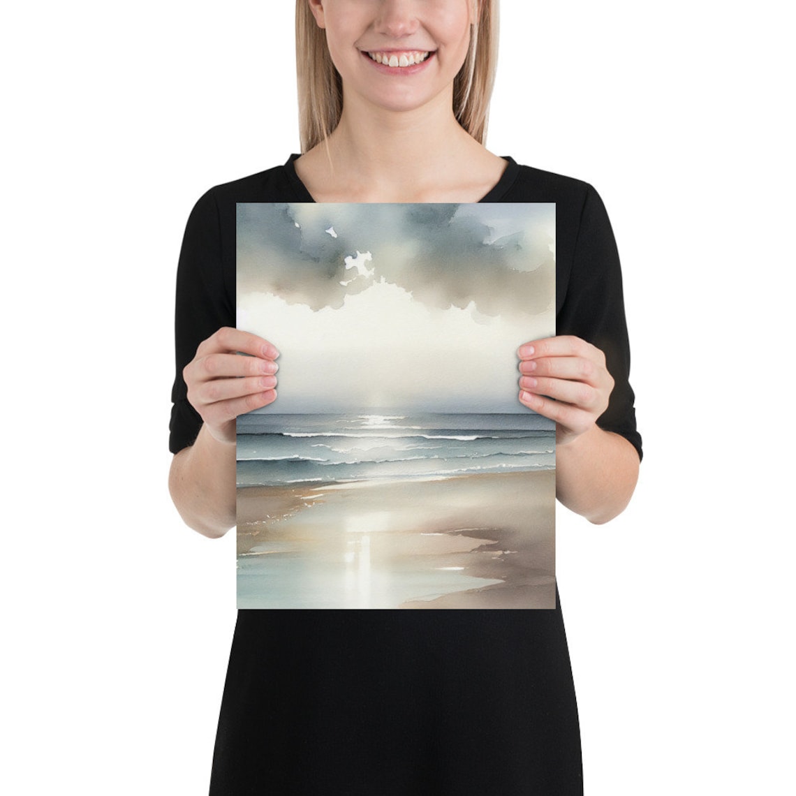 Ocean Beach Watercolor Seascape Landscape Art Print - Image 2