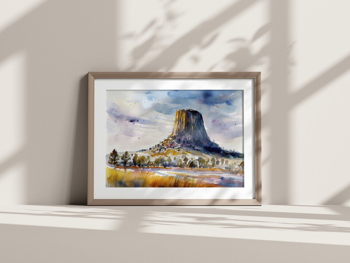 Devils Tower Watercolor Travel Poster, Wyoming Monument - Image 3
