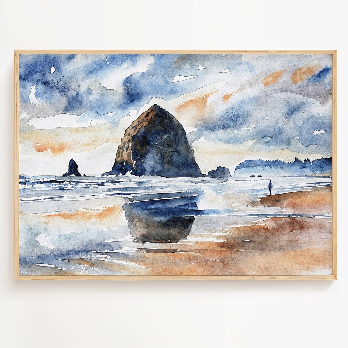 Cannon Beach Watercolor Art Print, Oregon Coast Poster