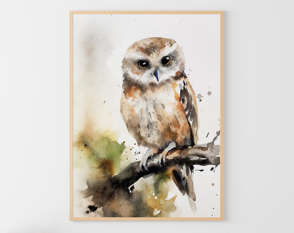 Owl Watercolor Painting, Forest Bird Art Print