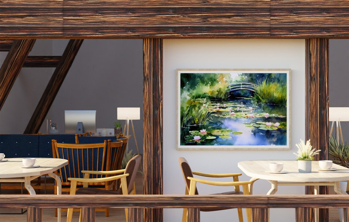 Monet-Inspired Water Lily Pond Watercolor Art Print - Image 2