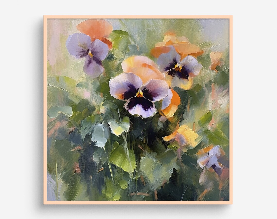 Pansy Oil Painting Art Print, Botanical Floral