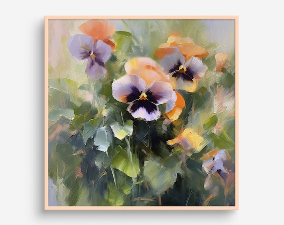 Pansy Oil Painting Art Print, Botanical Floral