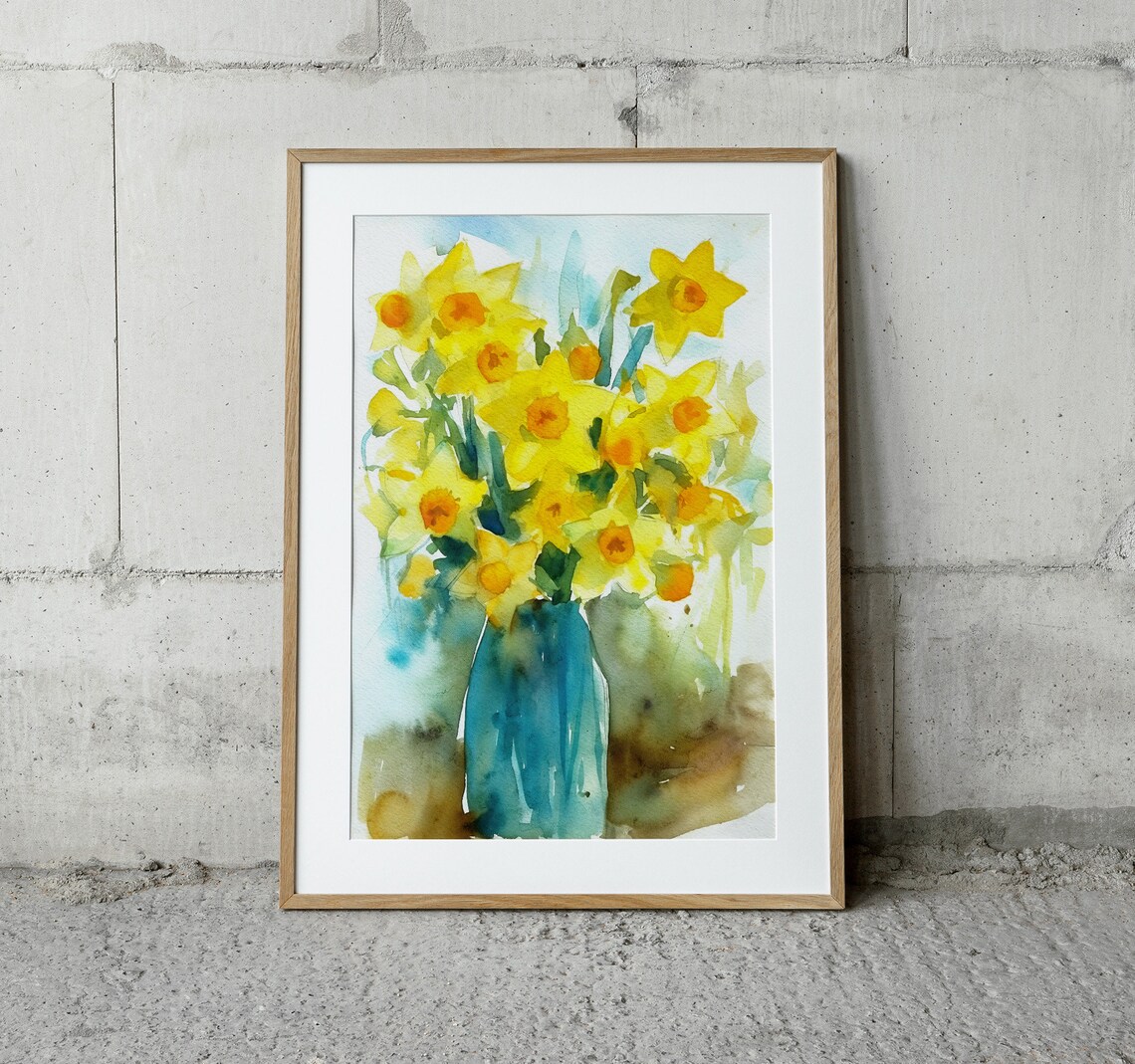 Daffodil Watercolor Painting, Spring Floral Still Life - Image 3