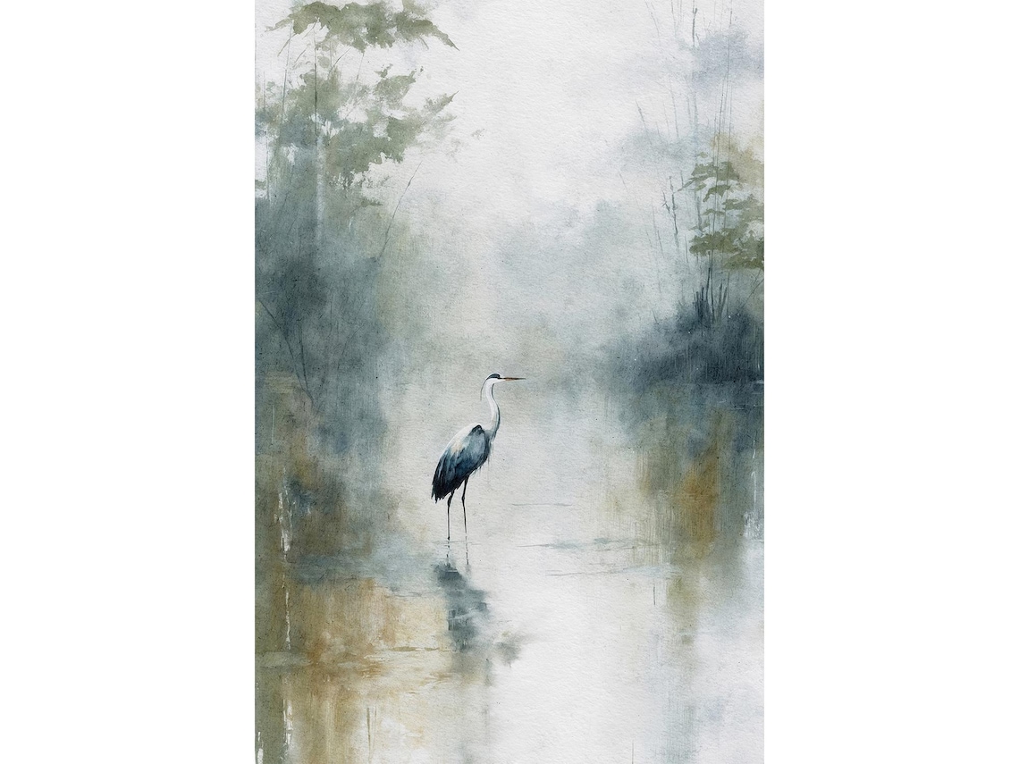 Great Blue Heron Watercolor Print, Louisiana Wildlife Poster