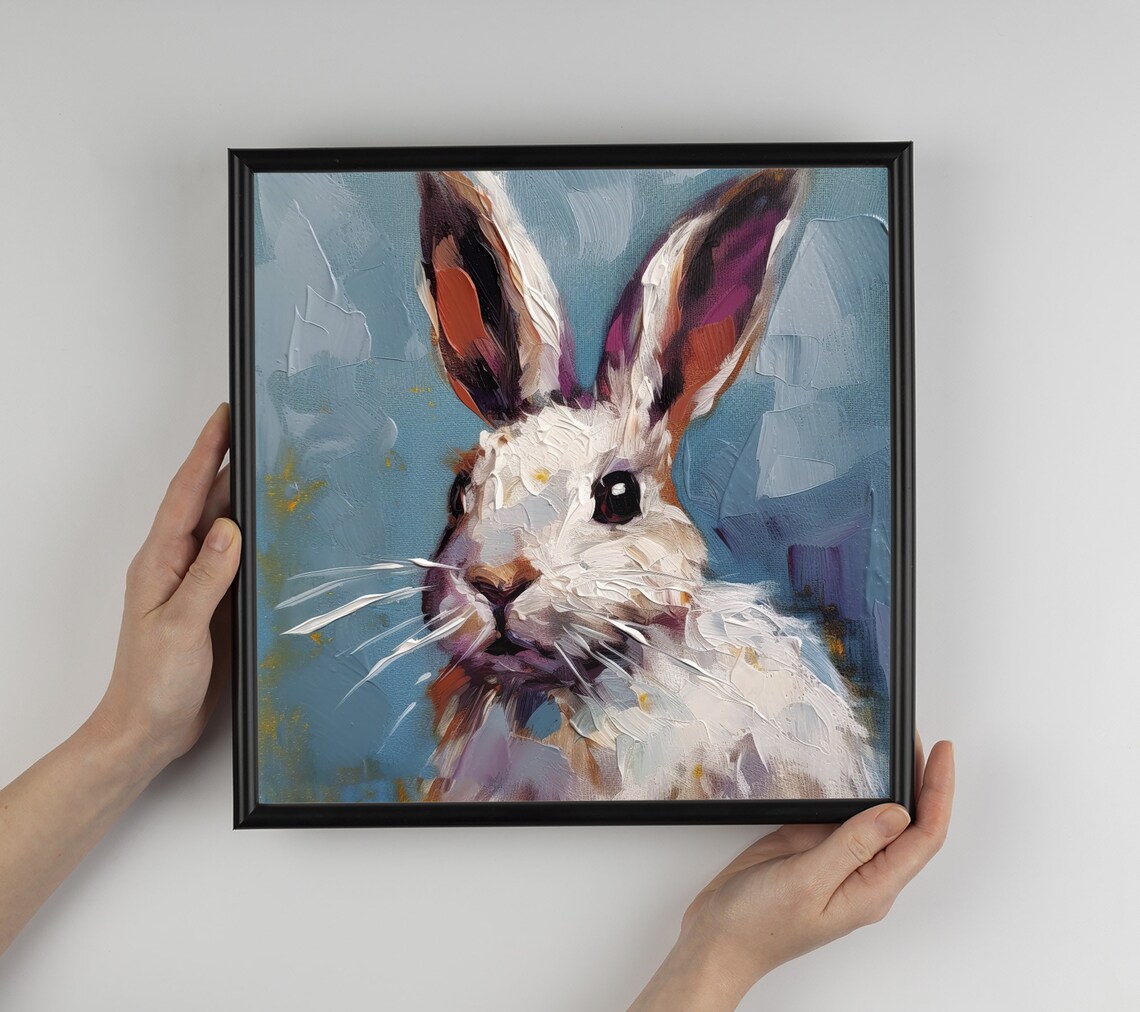 Rabbit Oil Painting Art Print, White Bunny Portrait - Image 3