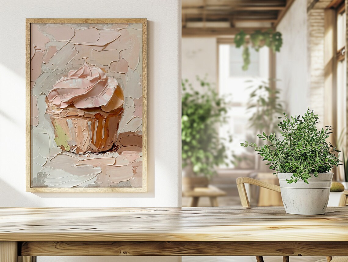Cupcake Oil Painting Dessert Art Print, Kitchen Decor - Image 3