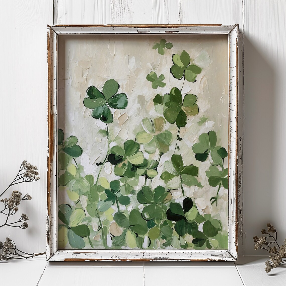 Clover Oil Painting, Shamrocks Greenery Art Print - Image 5
