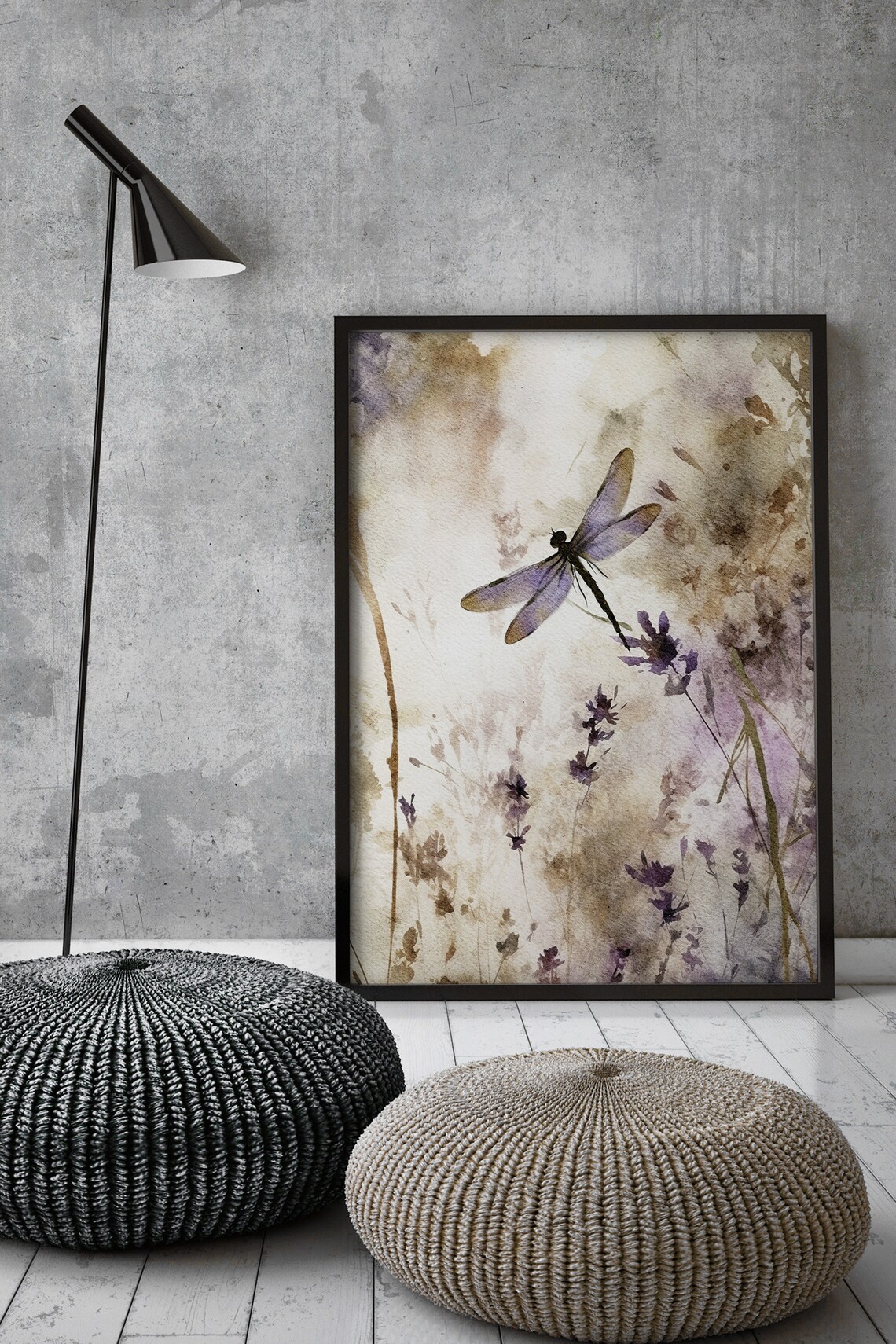 Dragonfly Watercolor Lavender Floral Art Print - Image 3