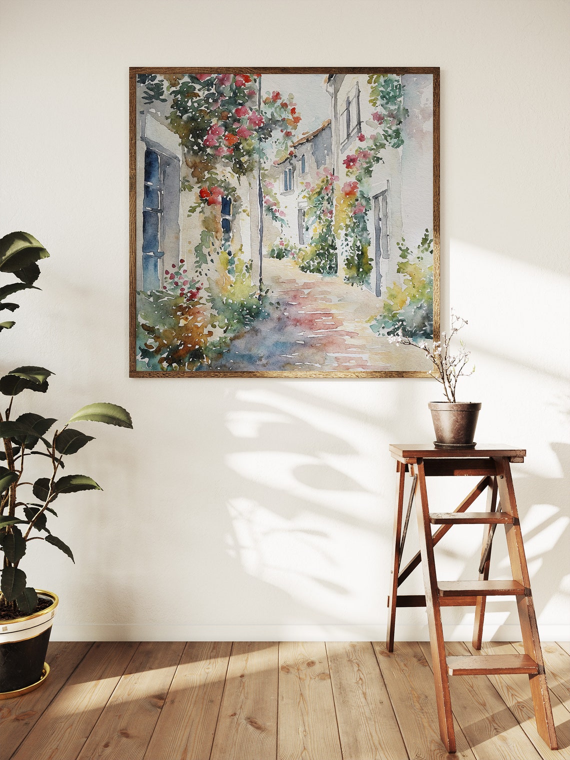 Portofino Cityscape Watercolor Flower Street Painting Coastal Town Art Print Italy Travel Wall Art Mediterranean Poster - Image 5