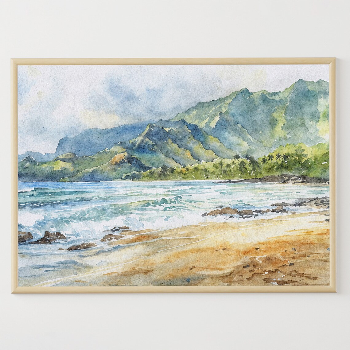 Kauai Na Pali Watercolor Art Print, Hawaii Coast