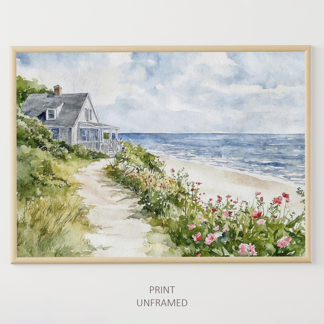 Cape Cod Watercolor Art Print, Seaside Wildflowers