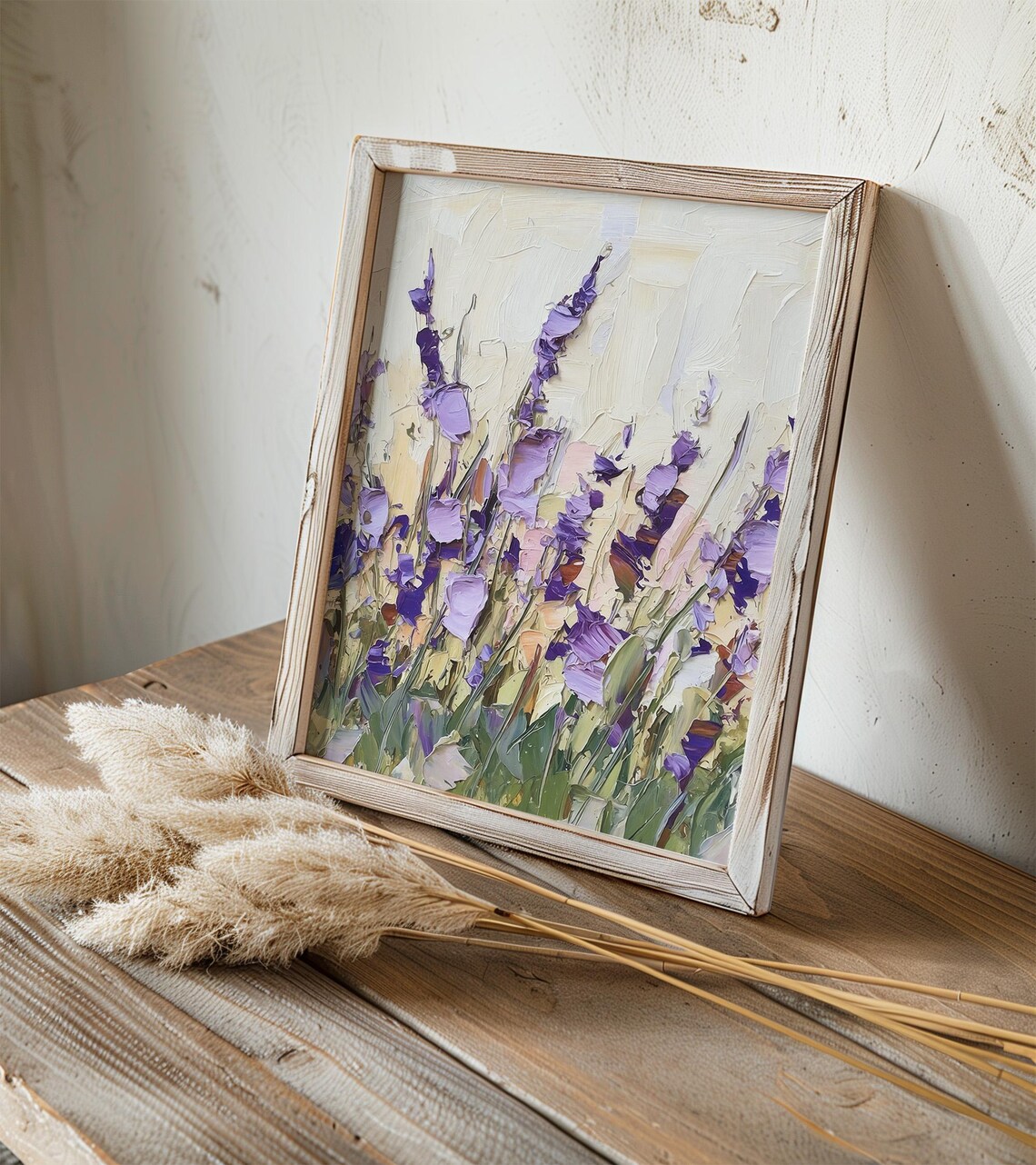 Lavender Wildflowers Oil Painting Art Print, Farmhouse - Image 3
