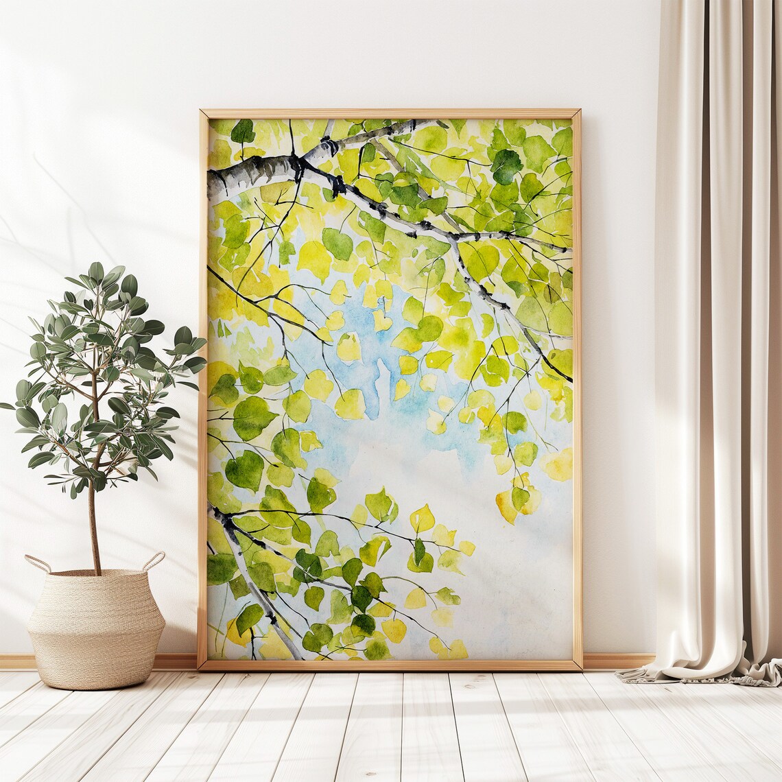 Spring Birch Leaves Watercolor Art Print, Nature - Image 2